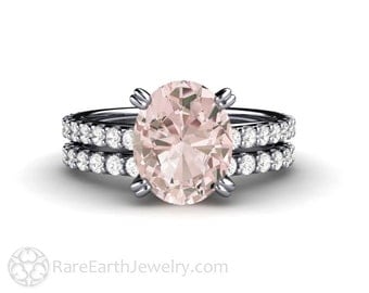 morganite wedding set engagement ring platinum pink morganite ring oval solitaire bridal set conflict free diamonds - Jareds Wedding Rings morganite wedding set engagement ring platinum pink morganite ring oval solitaire bridal set conflict free diamonds - Jareds Wedding Rings
