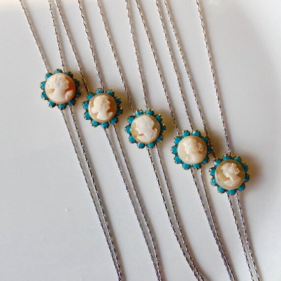 Unique Bridesmaid Gifts Vintage Cameo Lariat Y Necklace Teal Wedding Jewelry