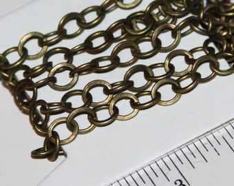 5ft of Antique brass flat round cable chain 6mm, chunky silver chain, charm bracelet chain