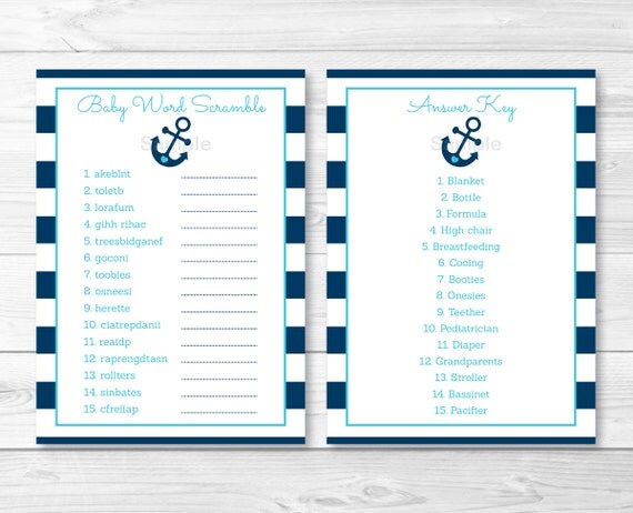 Nautical Anchor Printable Baby Shower "Baby Word Scramble ...