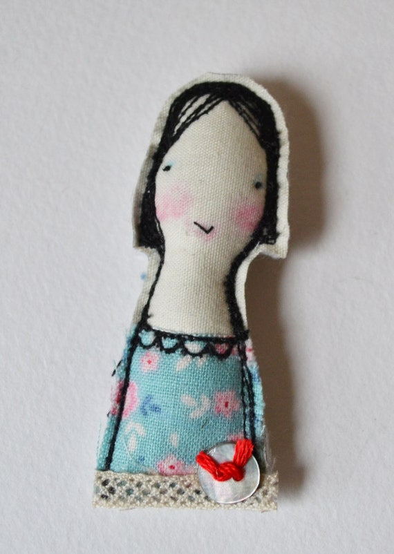 BROOCH pin free machine embroidered girl