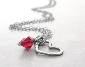 Silver Heart Necklace, Heart Pendant, Fine Silver, Sterling Silver Chain, Swarovski Crystal, Metalwork, Valentine Necklace