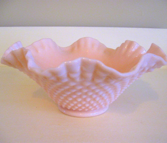 Fenton Pink Hobnail Candy Dish Fruit Bowl Milk Glass Art