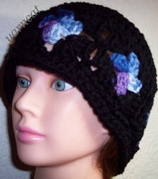 Crochet Black Blue Purple Berry Pie Granny Square Beanie Hat Yarn Cap - il_224xN.742165592_3j5e