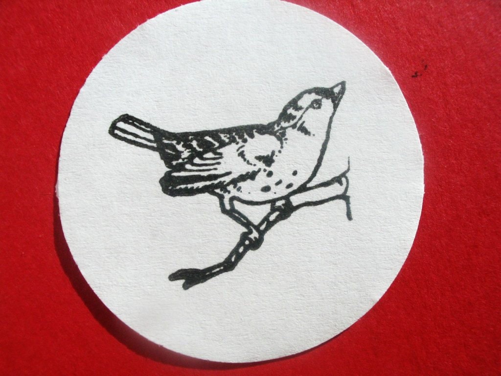 Perched Bird Rubber Stamp Handmade rubber stamp by BlossomStamps