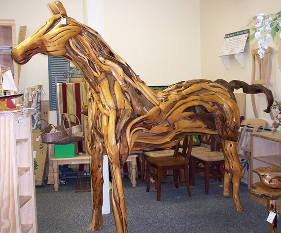 life size wooden horse statue