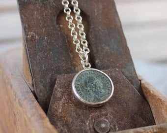 Ancient Roman coin statement necklace for Women & Men, Authentic antique roman coin pendant on a silver chain