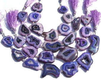 8 Inches Purple Druzy Agate Geode Slice beads 6 Pieces Purple Agate Slab Beads Size 23 - 39mm approx