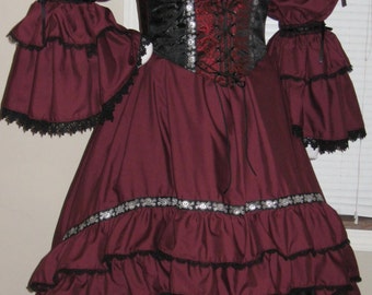 DDNJ Choose Fabric Burlesque Victorian Steampunk Style 3pc Plus Custom Made ANY Size Renaissance Goth Pirate Vampire Wedding Cosplay Costume