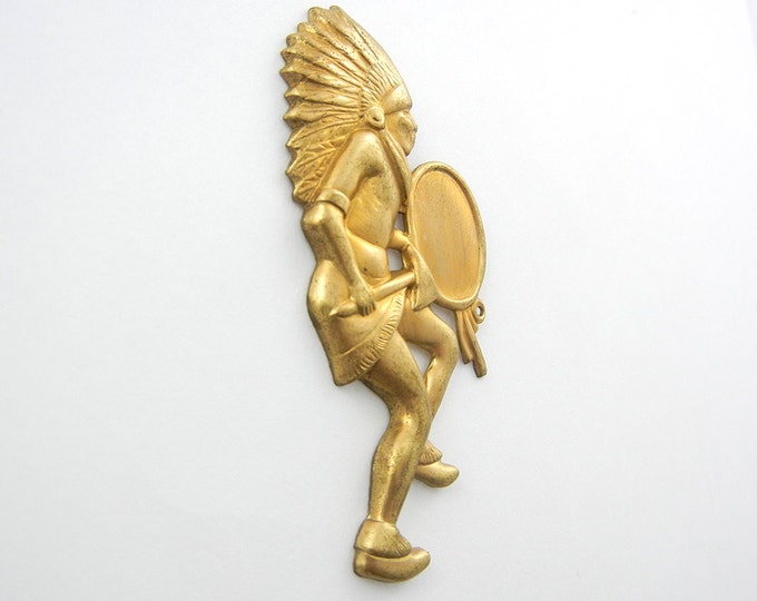 Vintage Brass Indian Warrior Cameo Holder Brass Stamping
