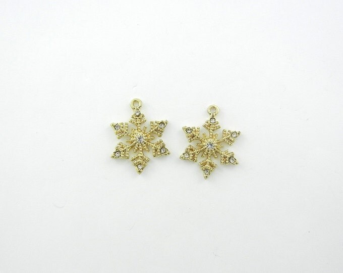 Pair of Small Gold-tone Rhinestone Snowflake Charms