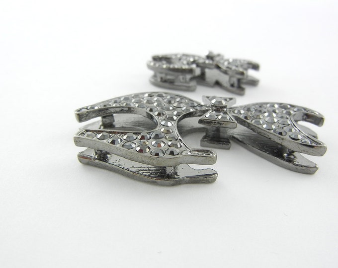 Set of 2 Hematite Rhinestone Cat Slide Charms