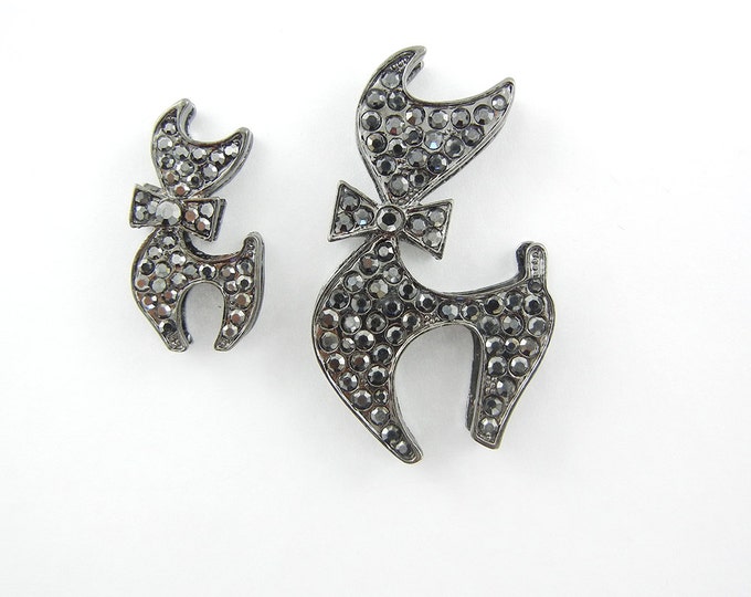 Set of 2 Hematite Rhinestone Cat Slide Charms