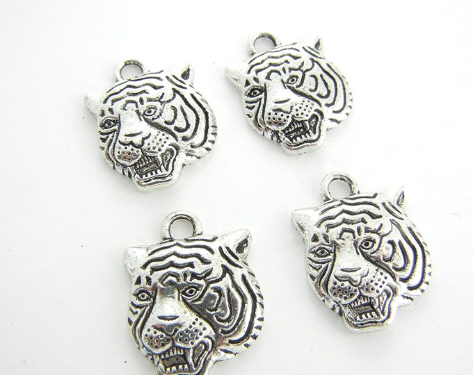 Set of 4 Pewter Tiger Head Charms