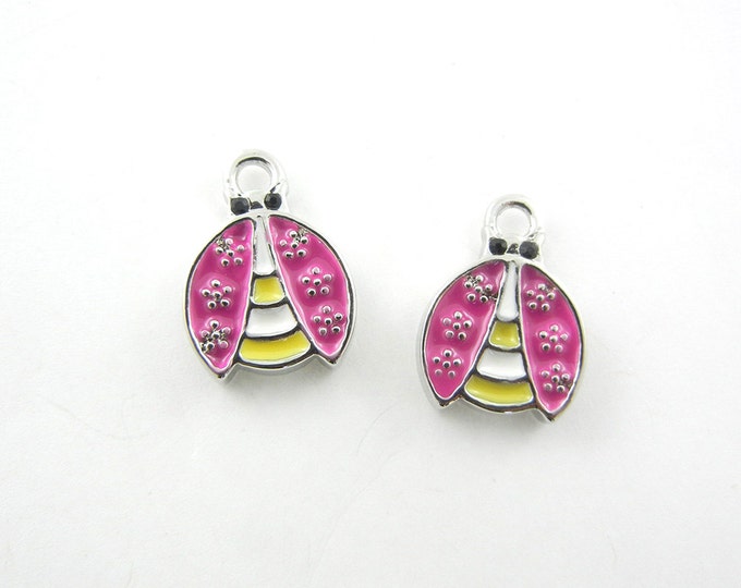 Ladybug Charms Pair of Small Double Sided Pink and Magenta