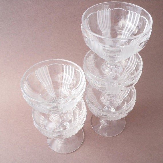 Items similar to deco DESSERT BOWLS art deco clear glass footed dessert