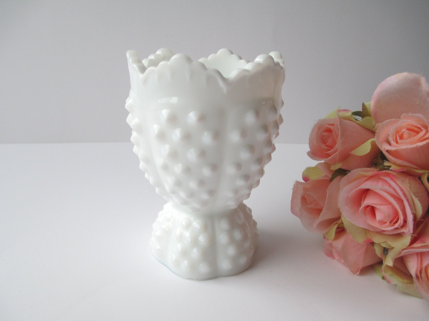 Rare Vintage Fenton Milk Glass Hobnail Egg Cup
