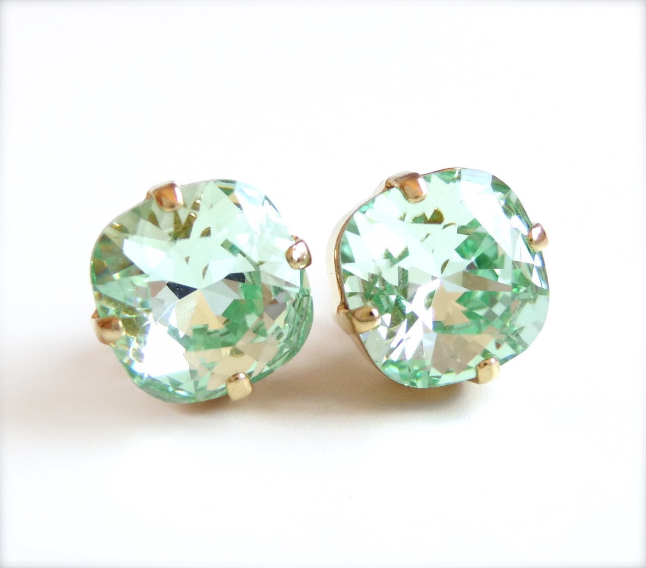 Mint green crystal earrings square stud earrings by LoveYourBling