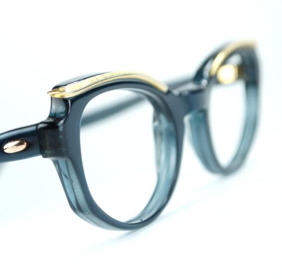 Sapphire Blue Cat Eye Glasses Frames With Golden Browline 