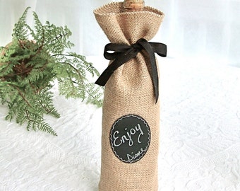 Wine Bottle Bags - Sets of 8 - 11 Burlap Wine Bottle Bags with Re-Useable Chalkboard Label