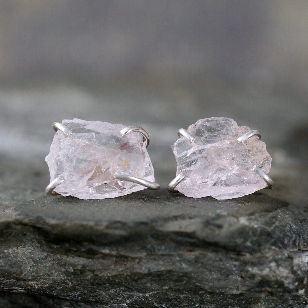 Morganite Earrings Uncut Raw Rough Morganite by ASecondTime