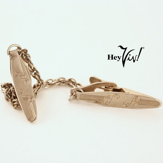 1950s Sweater Guard Clip Vintage Silver Tone Oval Clips w/