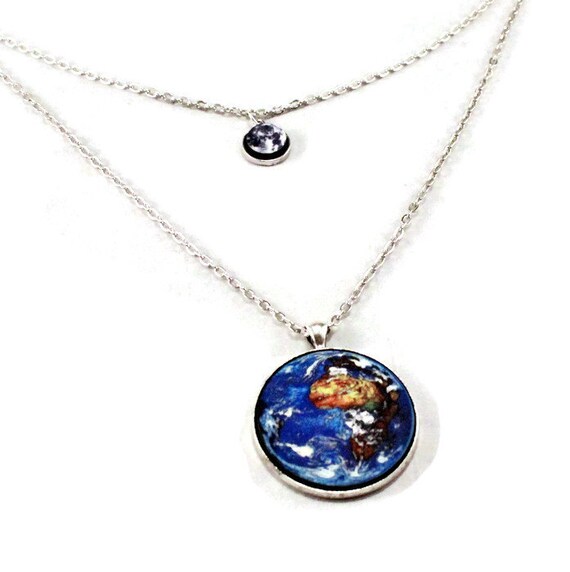 Earth and Moon Planet Necklace Statement Necklace Pendant