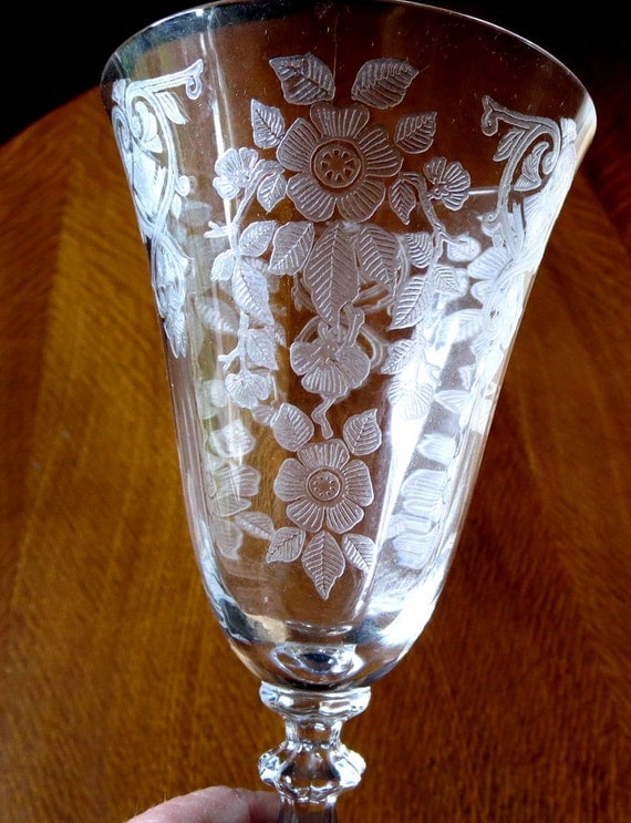 Cambridge Glass Apple Blossom Crystal Goblet Art Deco