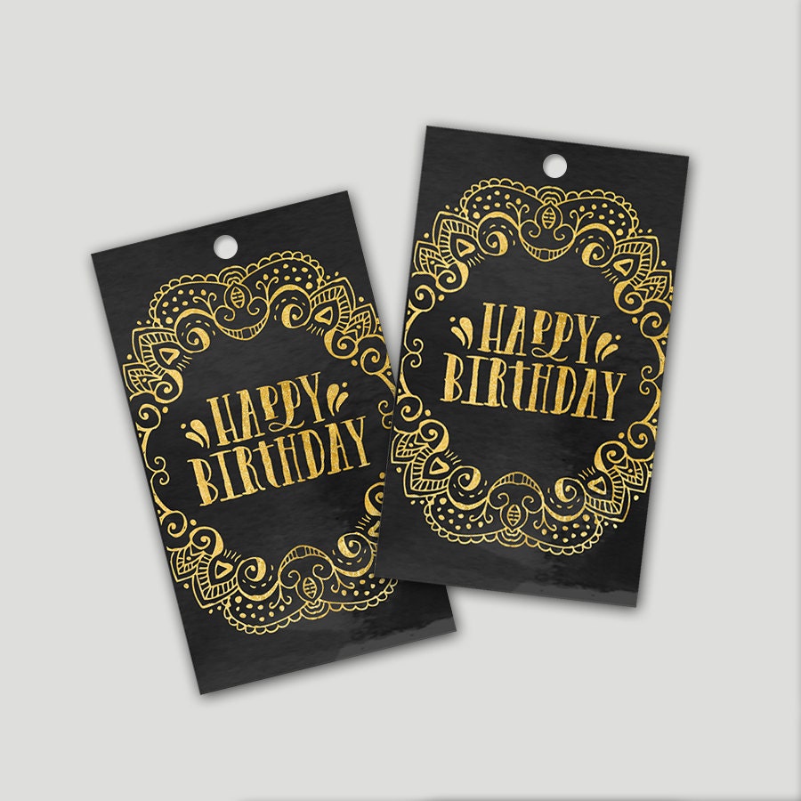 Gift Tag Printables Happy Birthday Black and Gold