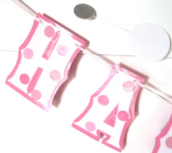 Pink Birthday Banner, Pink Polka Dot HAPPY BIRTHDAY Banner, Pink Polka Dots Birthday Party Decor, Pink Party Banner, Pink and White Birthday Il_570xn