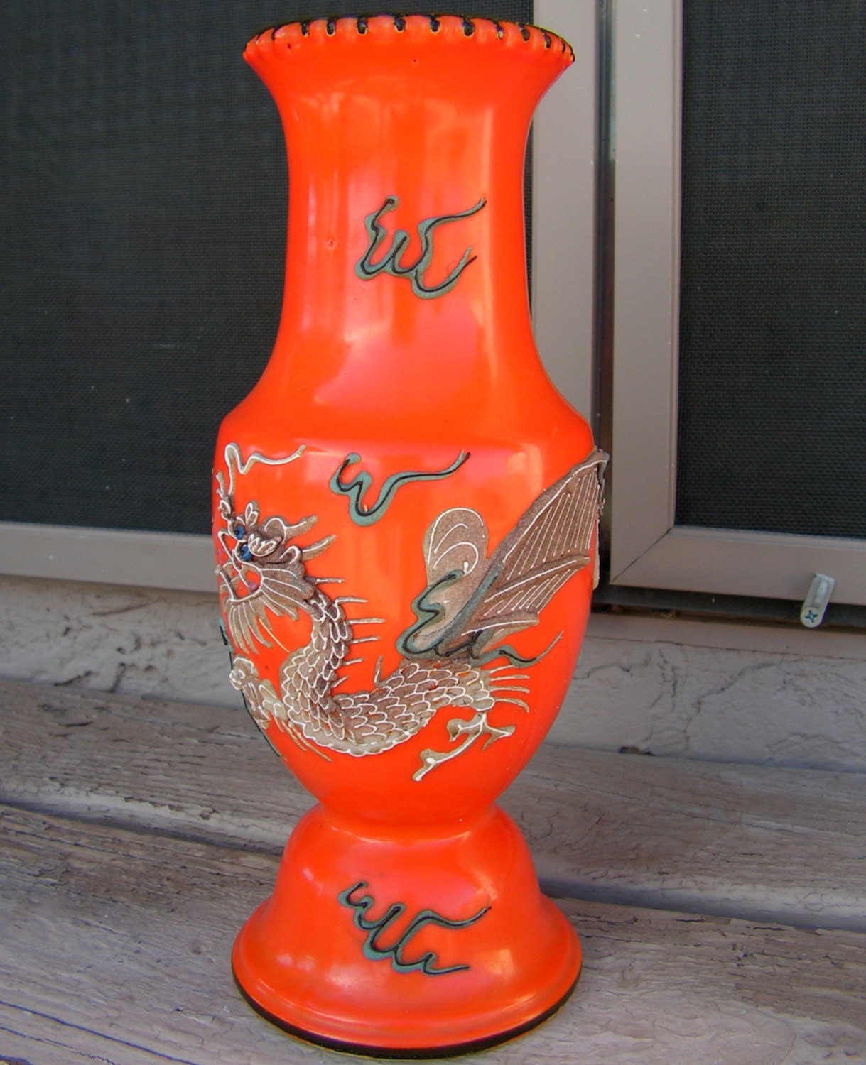 Vintage Japanese Vase Moriage Dragonware Vase Orange Vase with