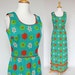 60's Retro Flower Power Maxi Dress / Long Floral Dress / Double Knit / Sleeveless / XSmall to Small