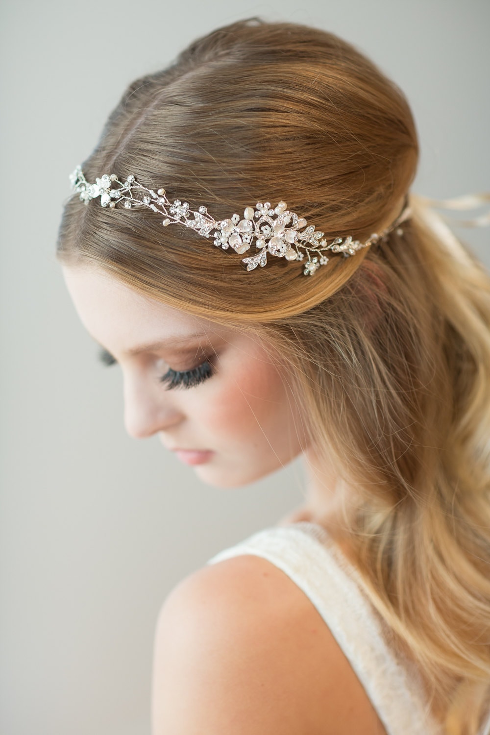 bridal hair with headpiece