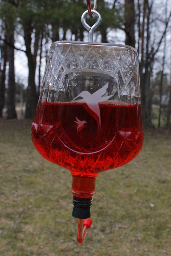 etched hummingbird feeder from recycled crown royal etched hummingbird feeder from recycled crown royal
