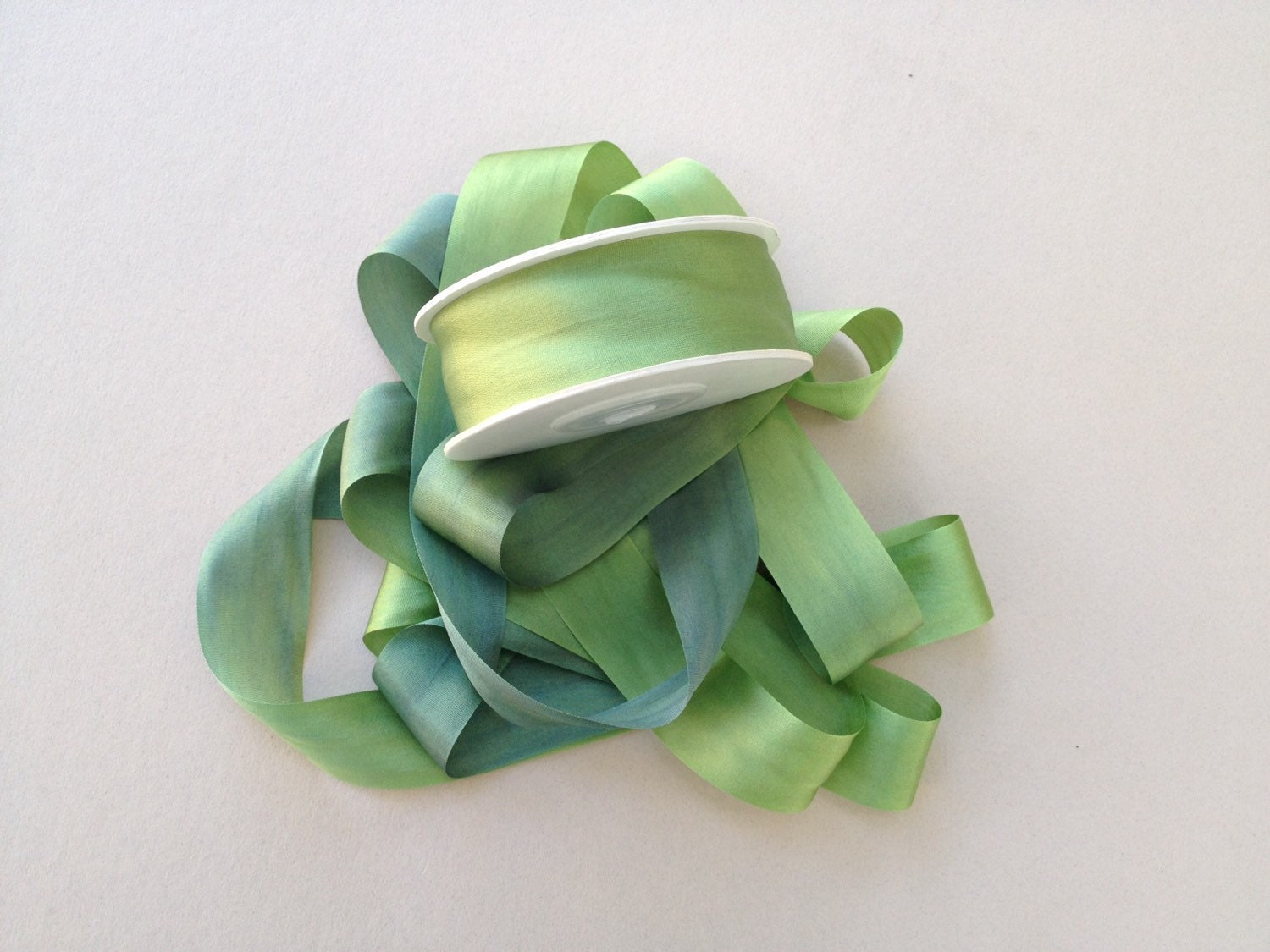 1 metre of 25mm silk ribbon (colour V151 variegated light green/dark green) from SilkStudio on