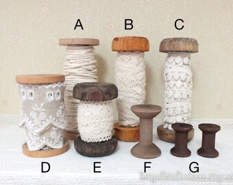 Wooden Spool Bobbin Lace/Ribbon Organizer-Japanese Vintage Look Natural Feeling Retro Wooden Bobbins Spool,Choose Pattern(Lace NOT Included)