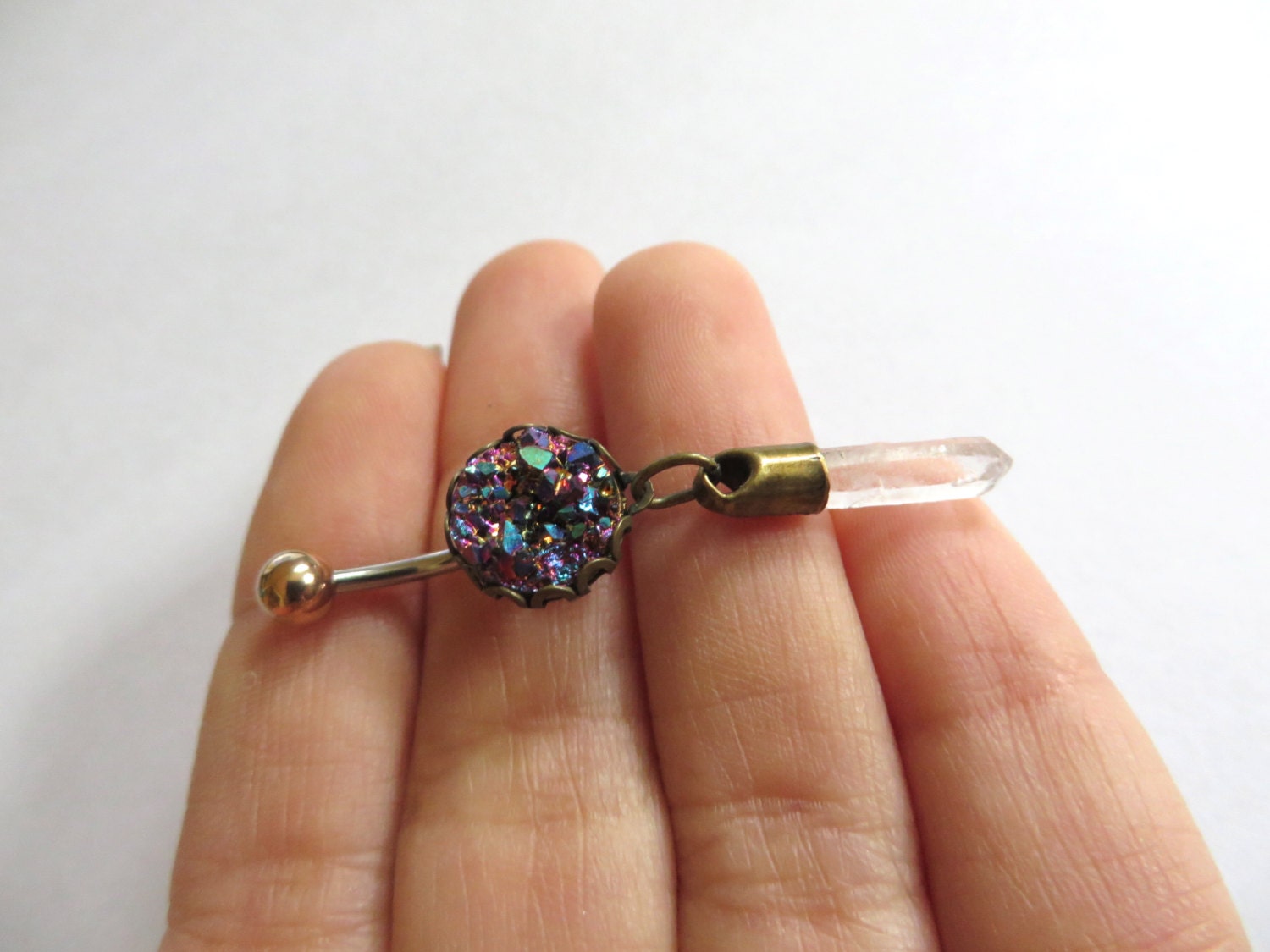 Belly Button Ring Moon Rock Crystal Belly Button Jewelry