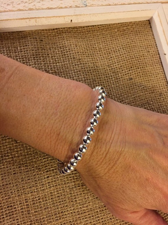 Sterling Silver Bead Bracelet 6mm Everyday Wear Sterling