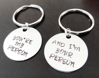 Your my Person and Im Your Person Matching key chain set best friends Gift Handstamped Key Chain Fob Ring Greys Anatomy