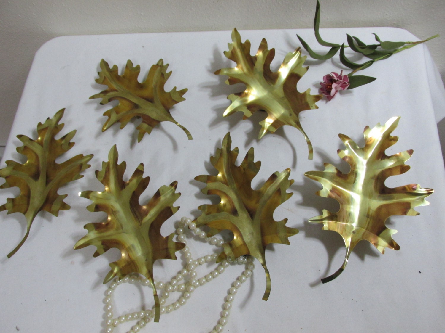 Metal Oak Leaves Wall Hanging Set of 6