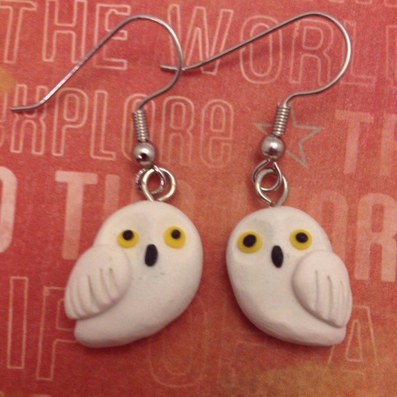 Polymer Clay Hedwig Earrings Harry Potter by PasticheAccessories