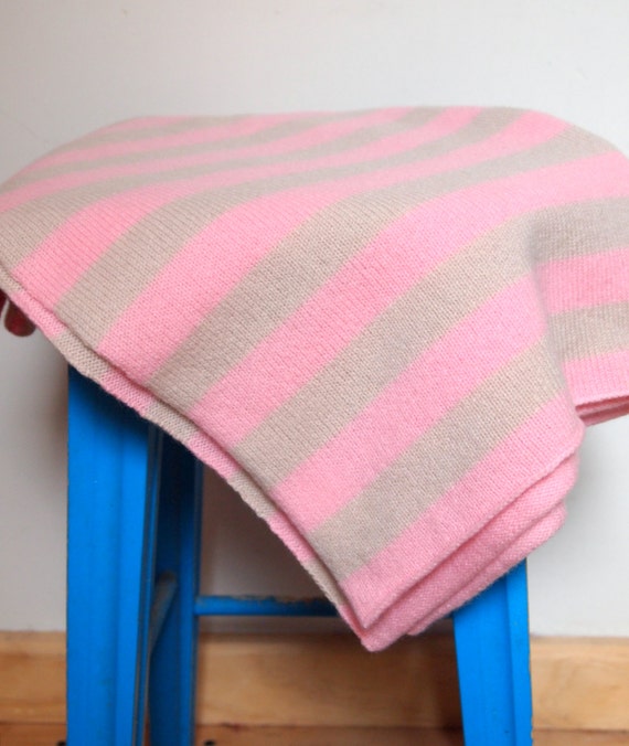 Sale Knitted British Lambswool Pink and Beige Striped Baby