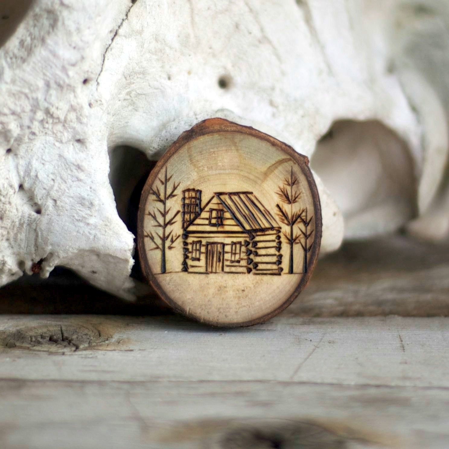 Custom Lettering Log Cabin Christmas Ornament Tree Branch