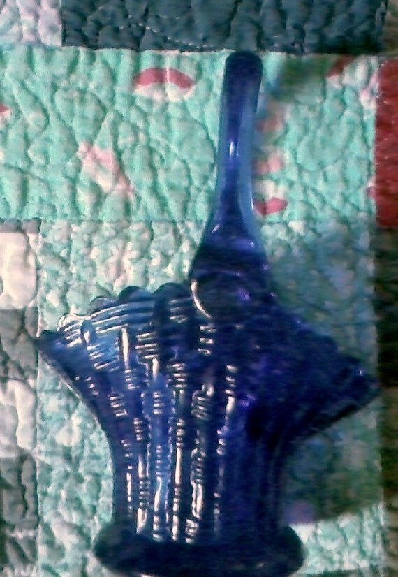 Vintage Cobalt Blue Glass Basket