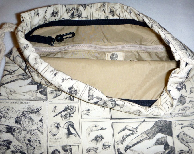 Study of Bird Heads Vintage Sketches Heavy Cotton Twill Backpack/tote Custom Print made to order