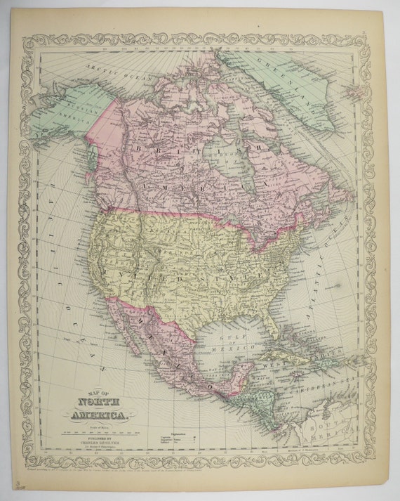 North America Map Original 1858 Mitchell Map by OldMapsandPrints