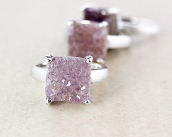 Natural Agate Purple Druzy Rings - Choose Your Druzy - Square