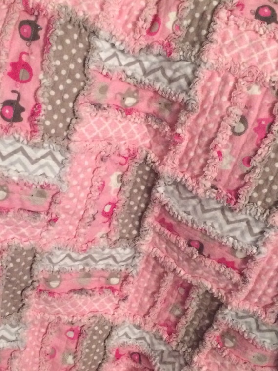 Baby Girl Flannel Rag Quilt Pink & Gray Baby By Plumbtreelane