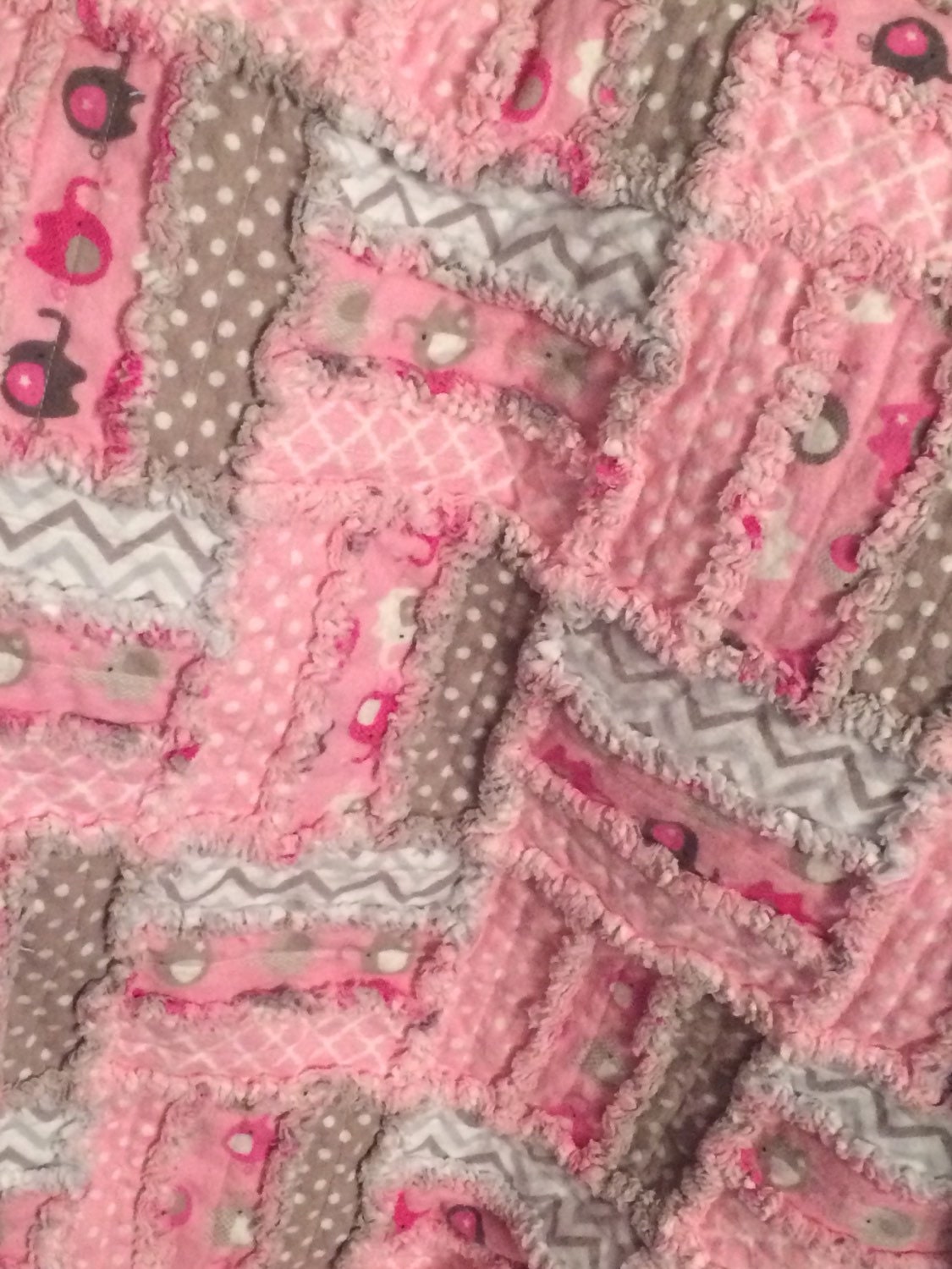 Baby Girl Flannel Rag Quilt Pink & Gray Baby by plumbtreelane