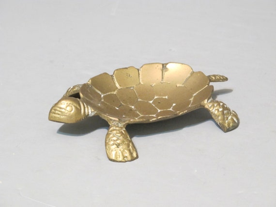 Vintage Brass Turtle Dish / Ring Holder Vanity Tray Golden